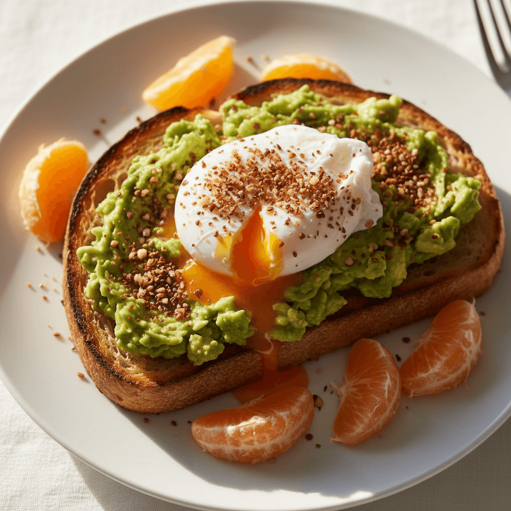 Toast œuf poché & avocat dukkah clémentine