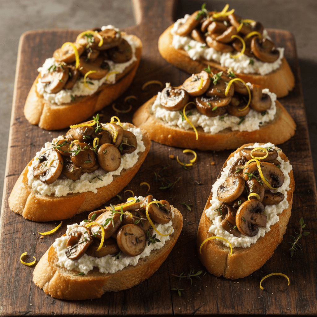 Bruschetta champignons poêlés & ricotta thym citron