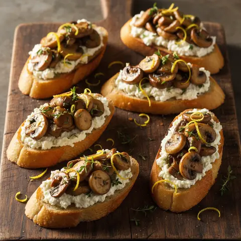 Bruschetta champignons poêlés & ricotta thym citron