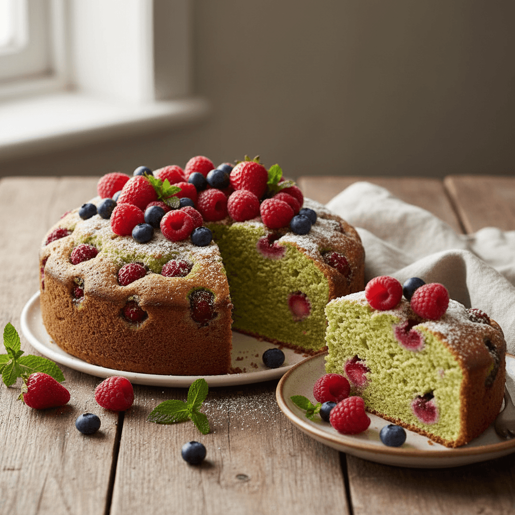 Light Asian-Inspired Cake with Red Berries