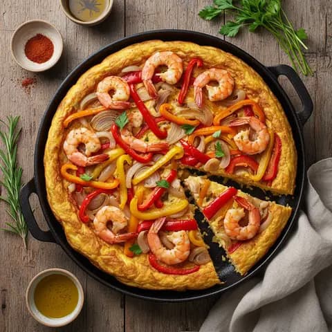 Tortilla espagnole aux gambas et poivrons