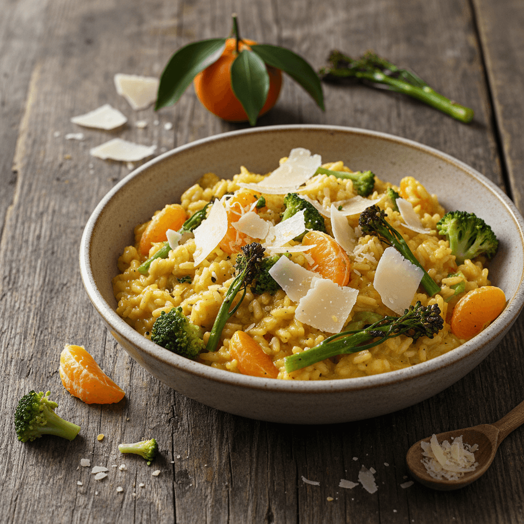 Creative Risotto with Mandarins, Broccoli, and Smoked Parmesan