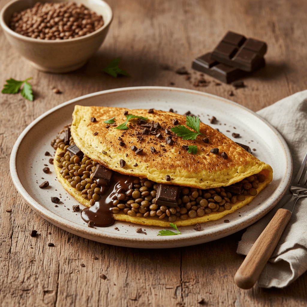 Omelette with Lentils and Dark Chocolate