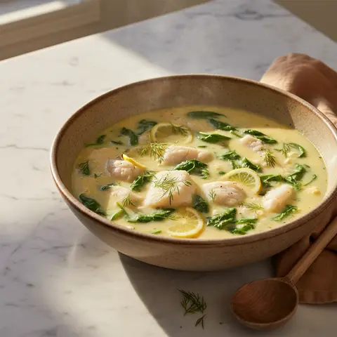 Soupe grecque au poisson et citron