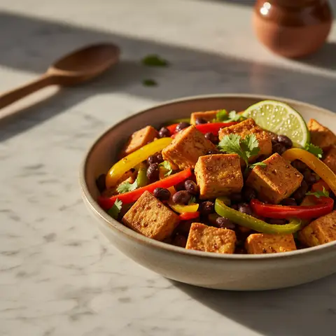 Tofu croustillant tex-mex et haricots noirs au four