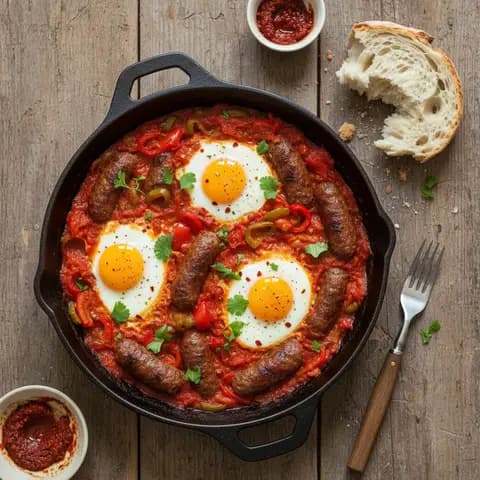 Shakshuka a la merguez, tomates et poivrons