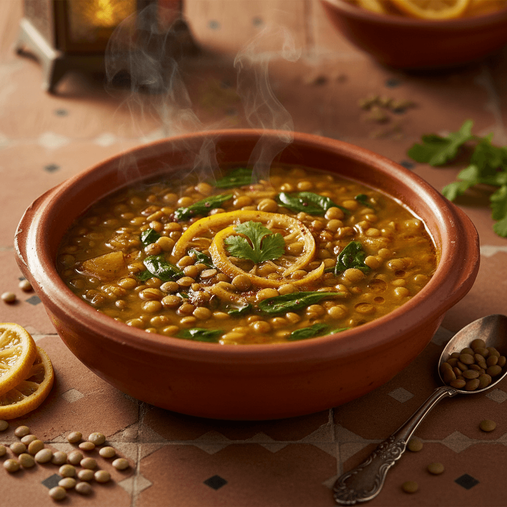 Soupe marocaine aux lentilles et épinards