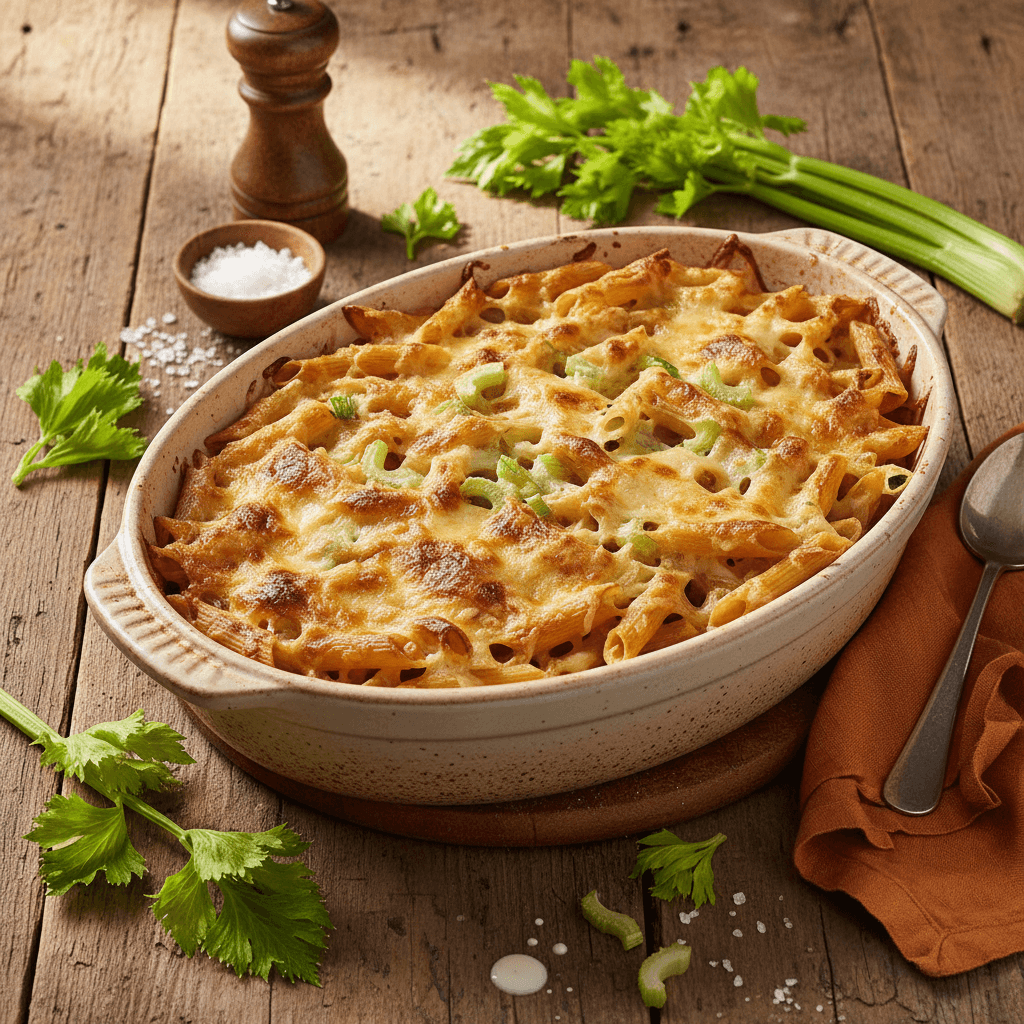 Penne-Gratin mit Rahm und Staudensellerie
