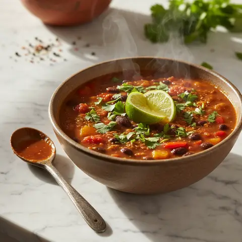 Soupe mexicaine aux haricots noirs et poivrons
