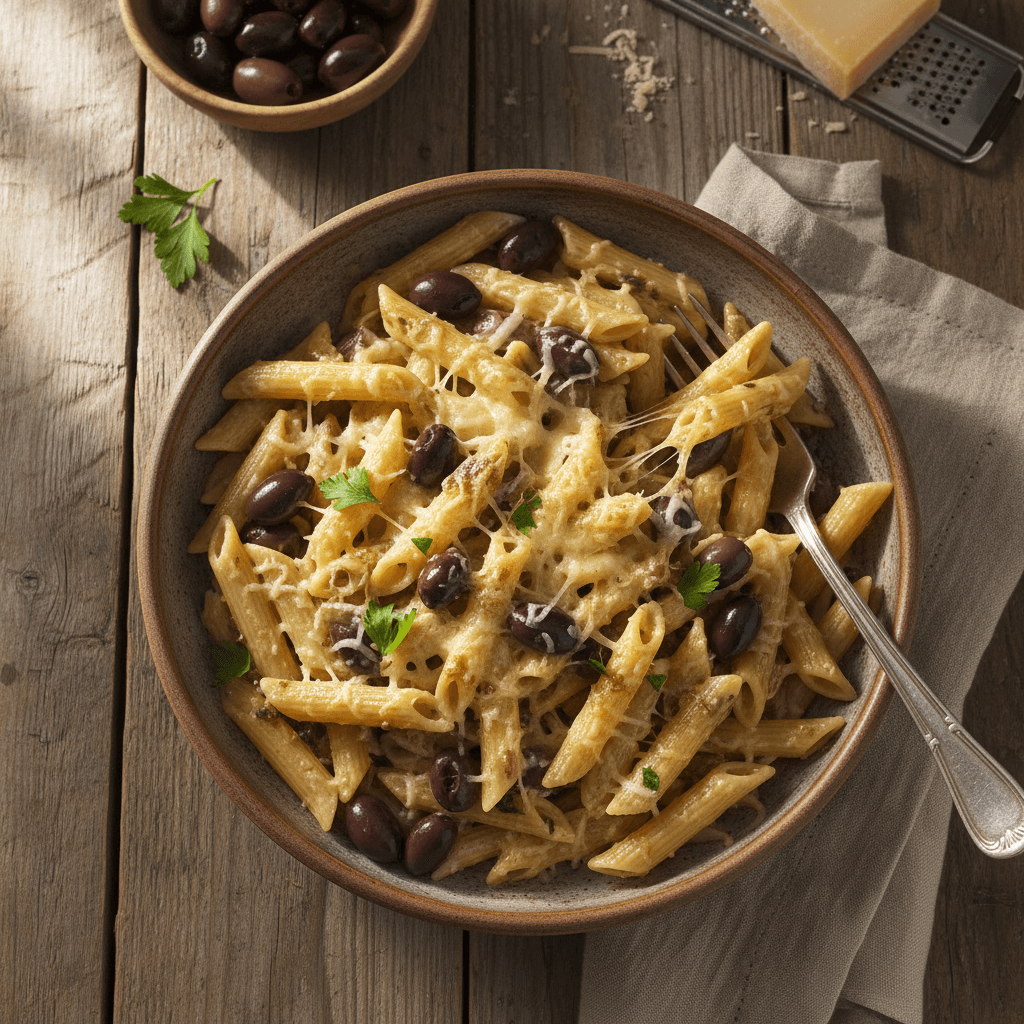 Penne with Olives and Gruyère