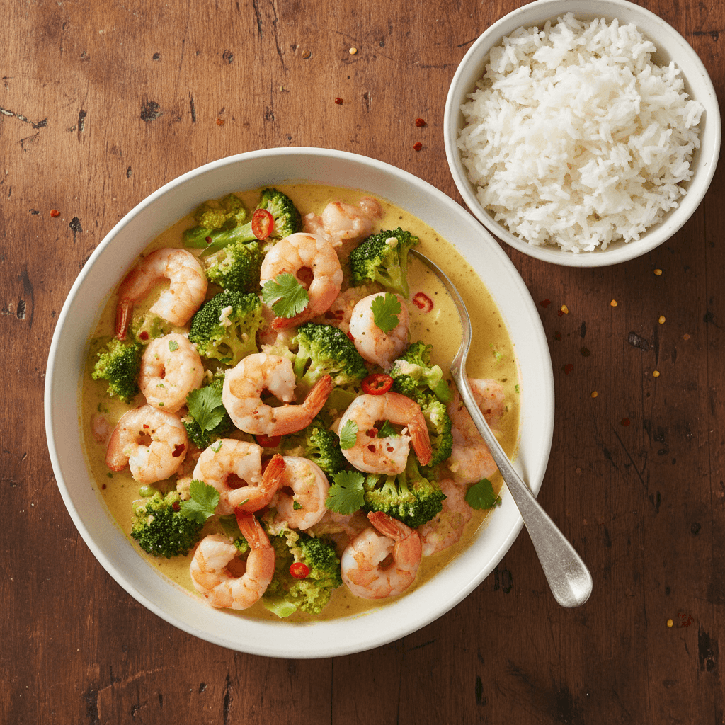 Curry de crevettes et brocoli
