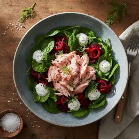 Bowl de truite fumée aux épinards et betterave