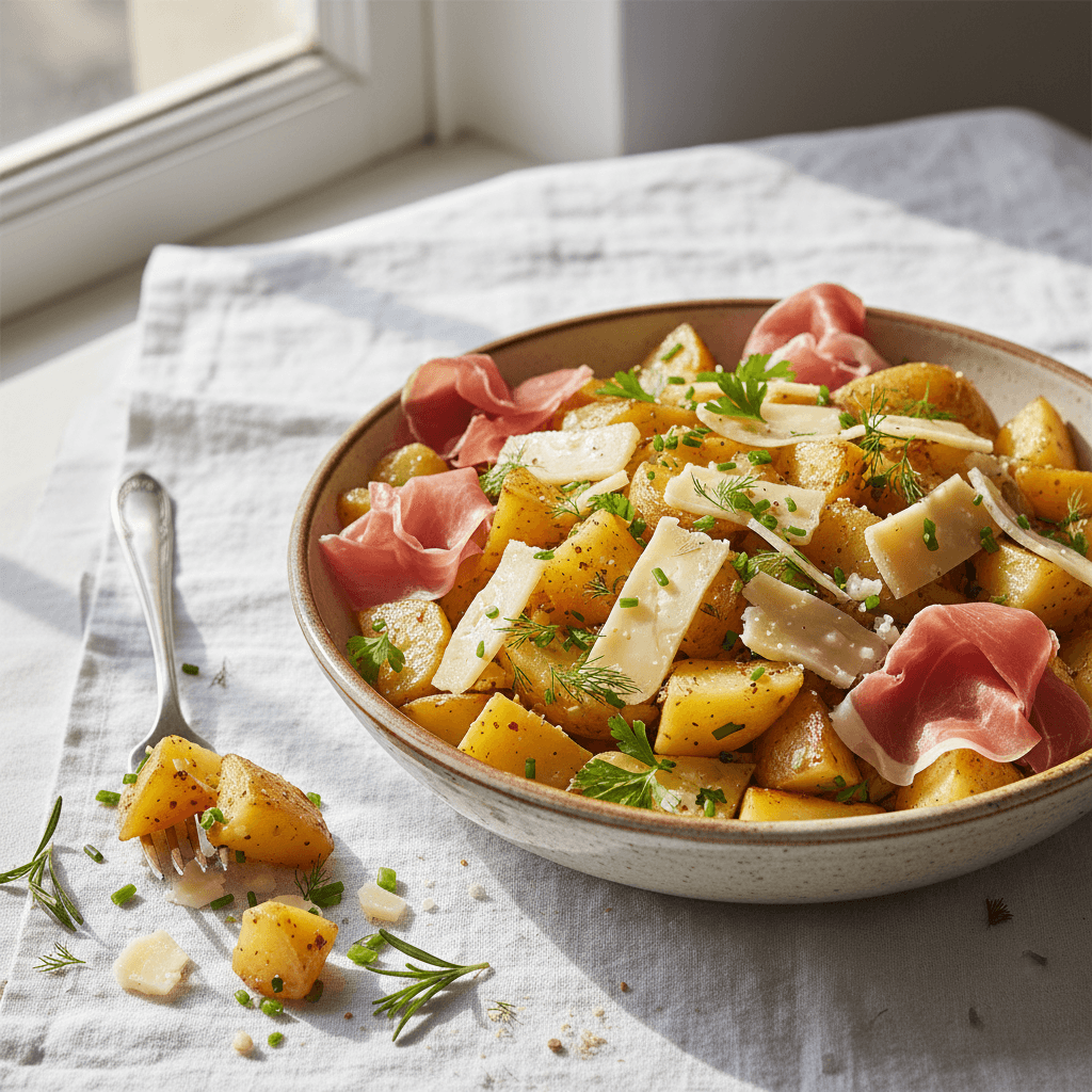 Salade de pommes de terre tiède au fromage et herbes
