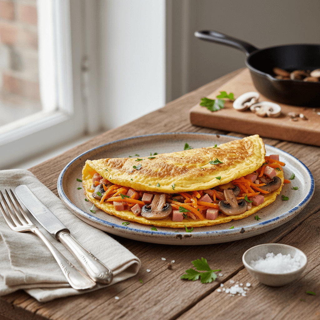 Bauernomelette mit Pilzen und Karotten