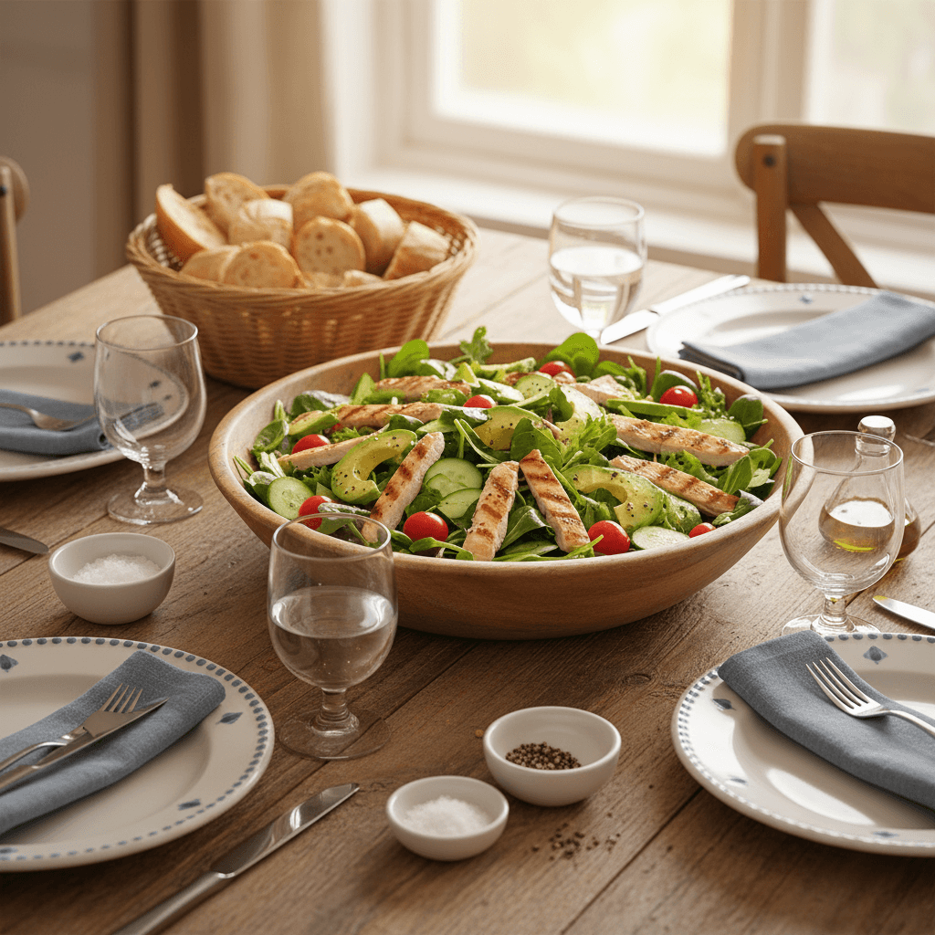 Salade composée avec poulet grillé et avocat