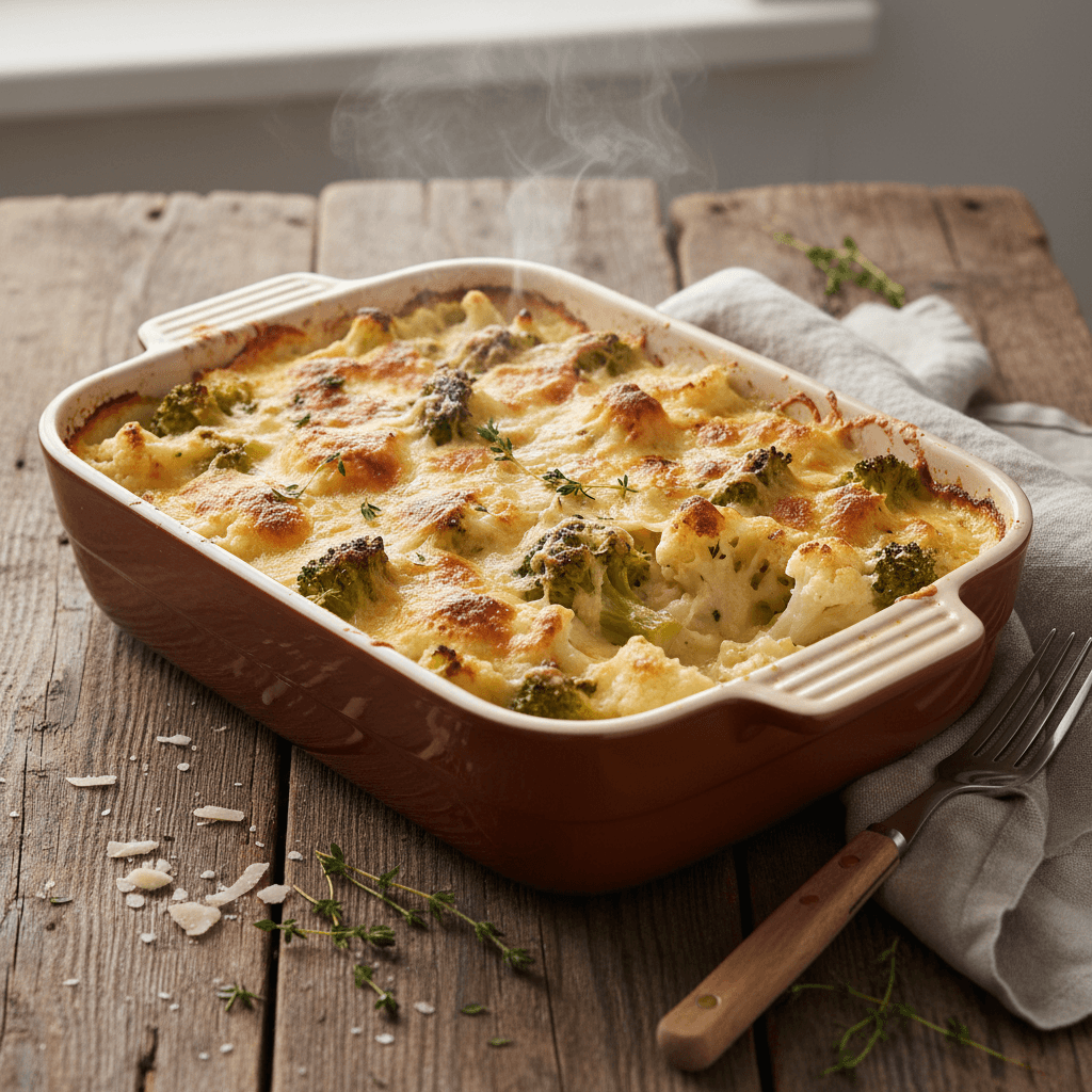 French Cauliflower and Broccoli Gratin