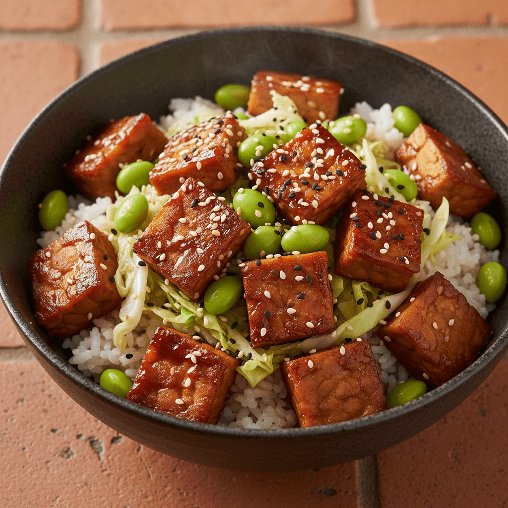 Bowl japonais au tempeh teriyaki et edamame
