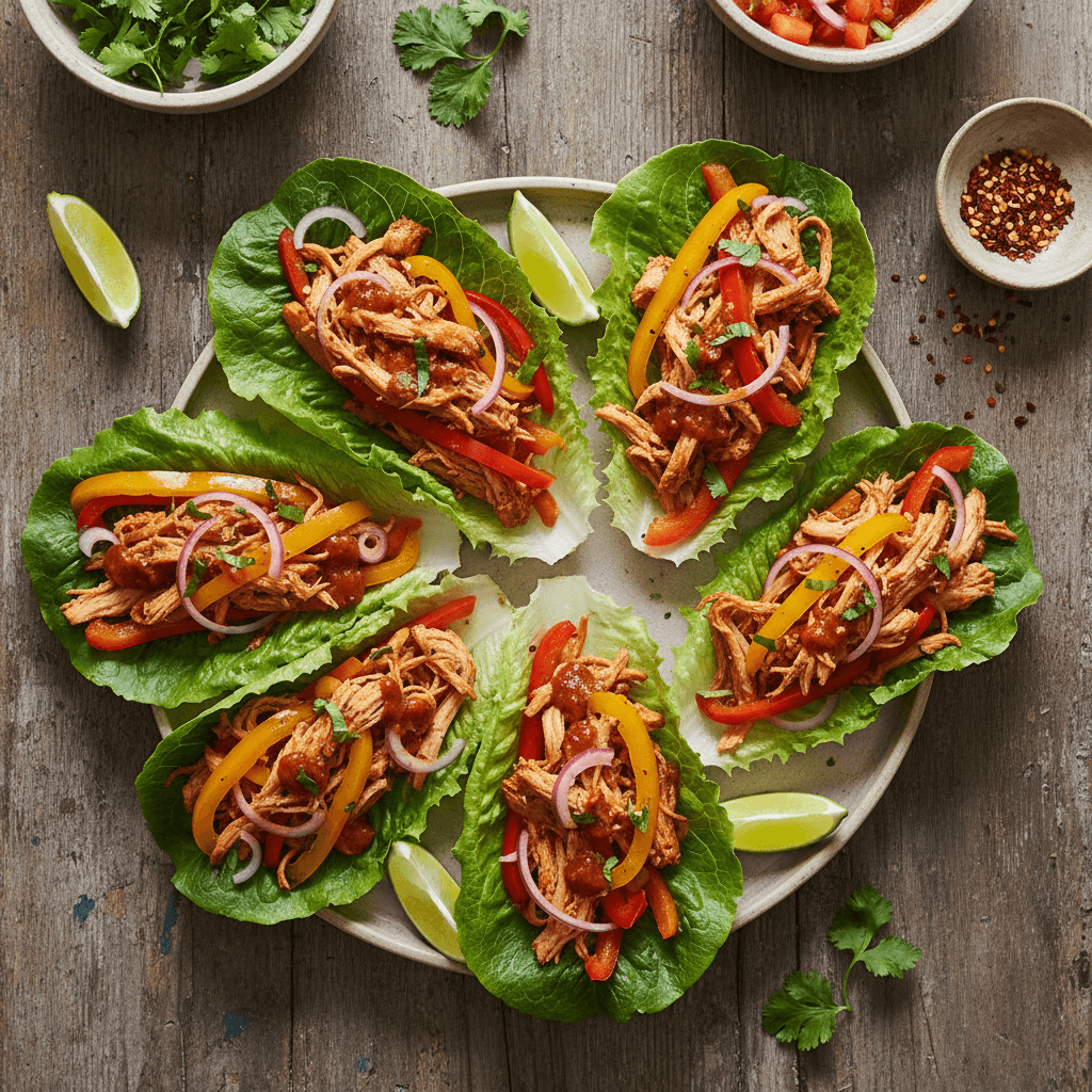 Tacos de laitue au poulet chipotle et poivrons