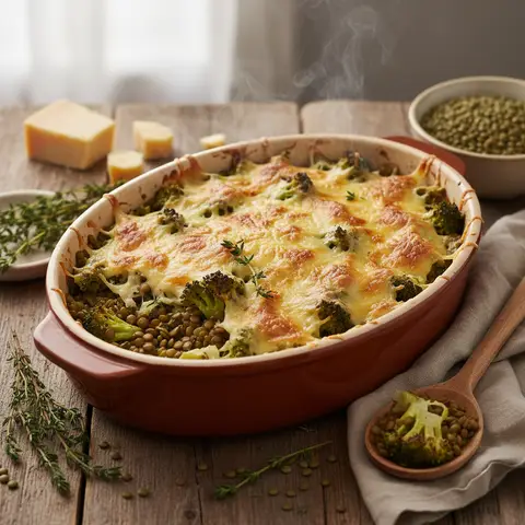 Gratin de Lentilles et Brocoli au Gruyère