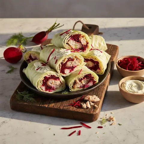 Wrap chou au maquereau, betterave et raifort