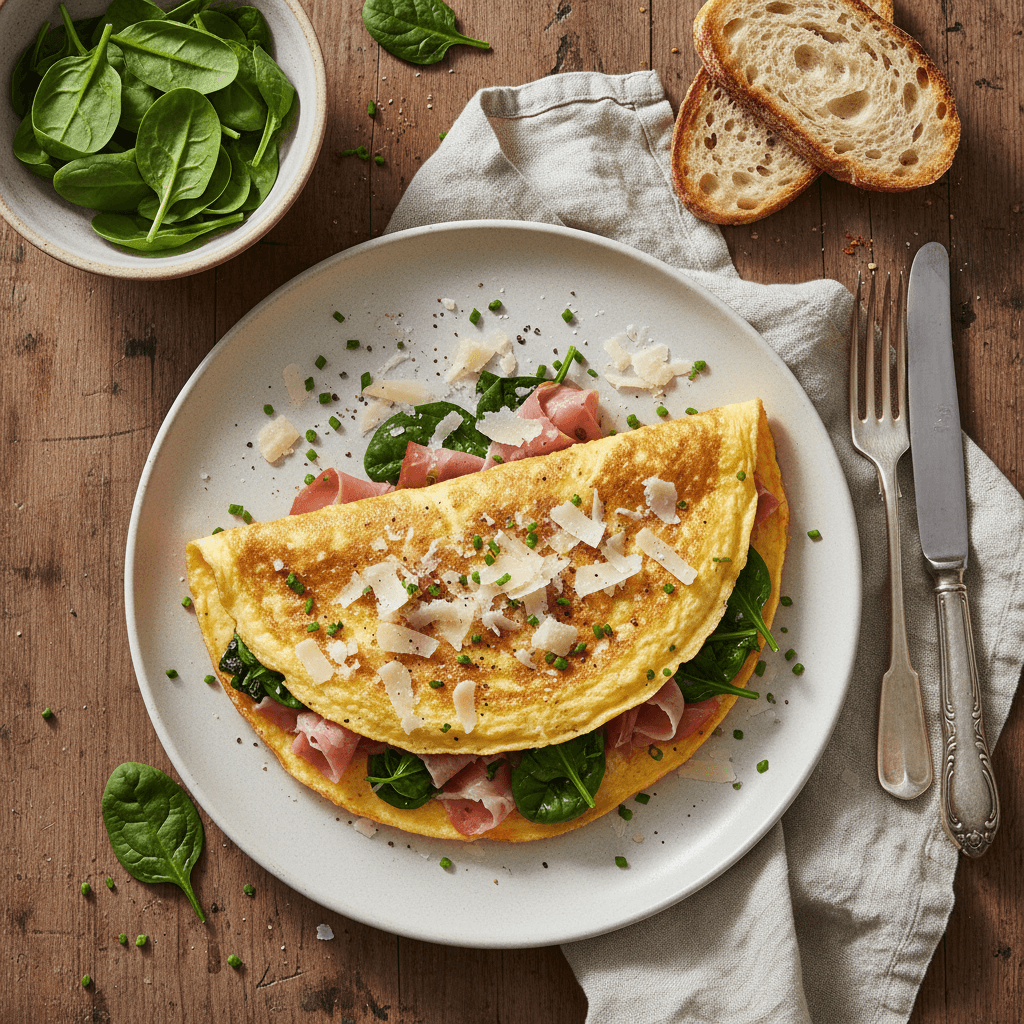 Omelette Jambon, Épinards et Parmesan