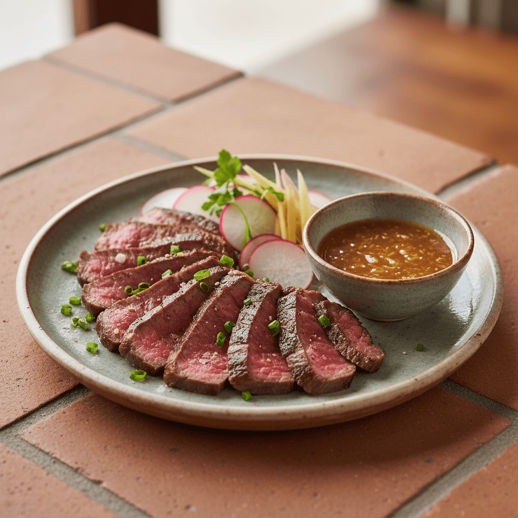 Tataki de boeuf a la japonaise, radis et gingembre