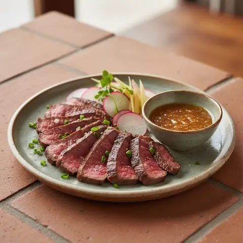 Tataki de boeuf a la japonaise, radis et gingembre