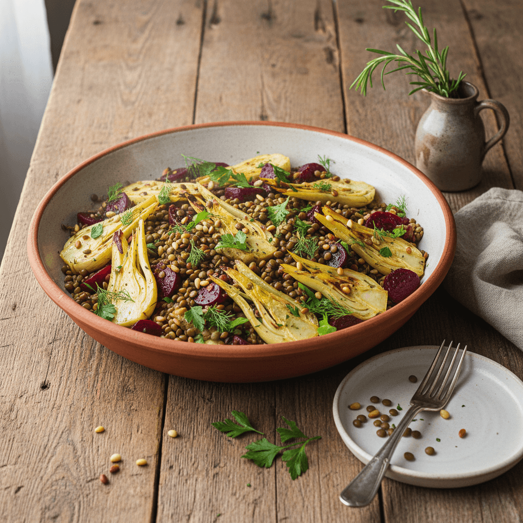 Poêlée de Fenouil et Betterave aux Lentilles