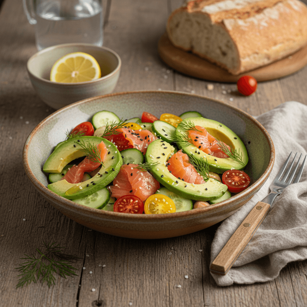 Salade composée de poisson fumé et avocat