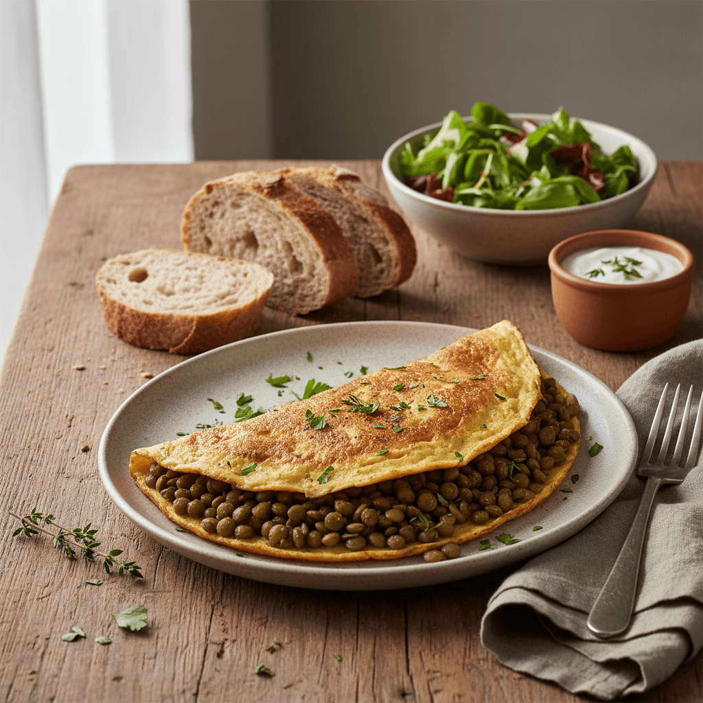 Omelette mit grünen Linsen