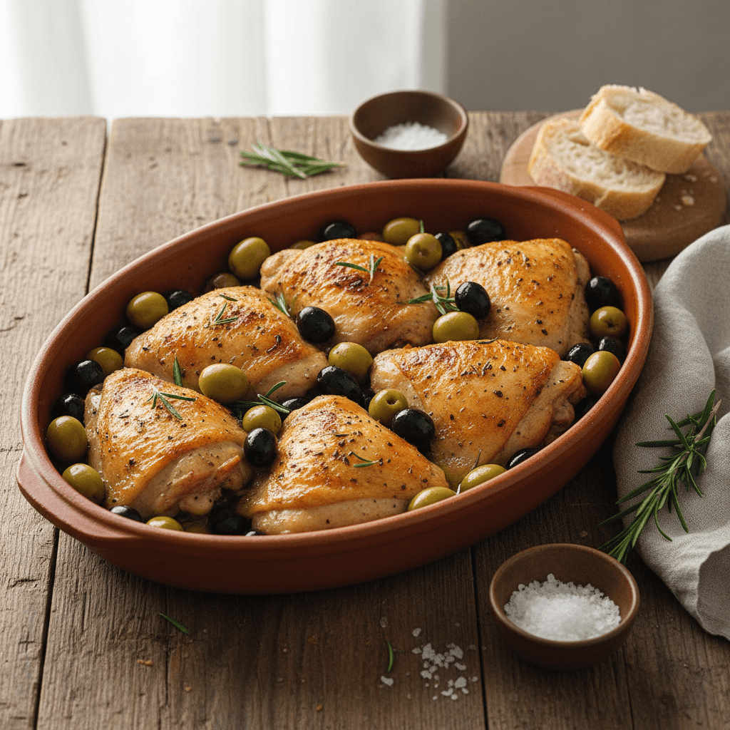 Gebratenes Hähnchen mit Oliven - Vollständiges Gericht