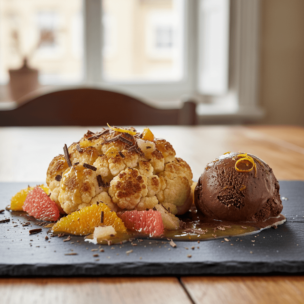Chou-fleur Rôti aux Agrumes et Chocolat Noir