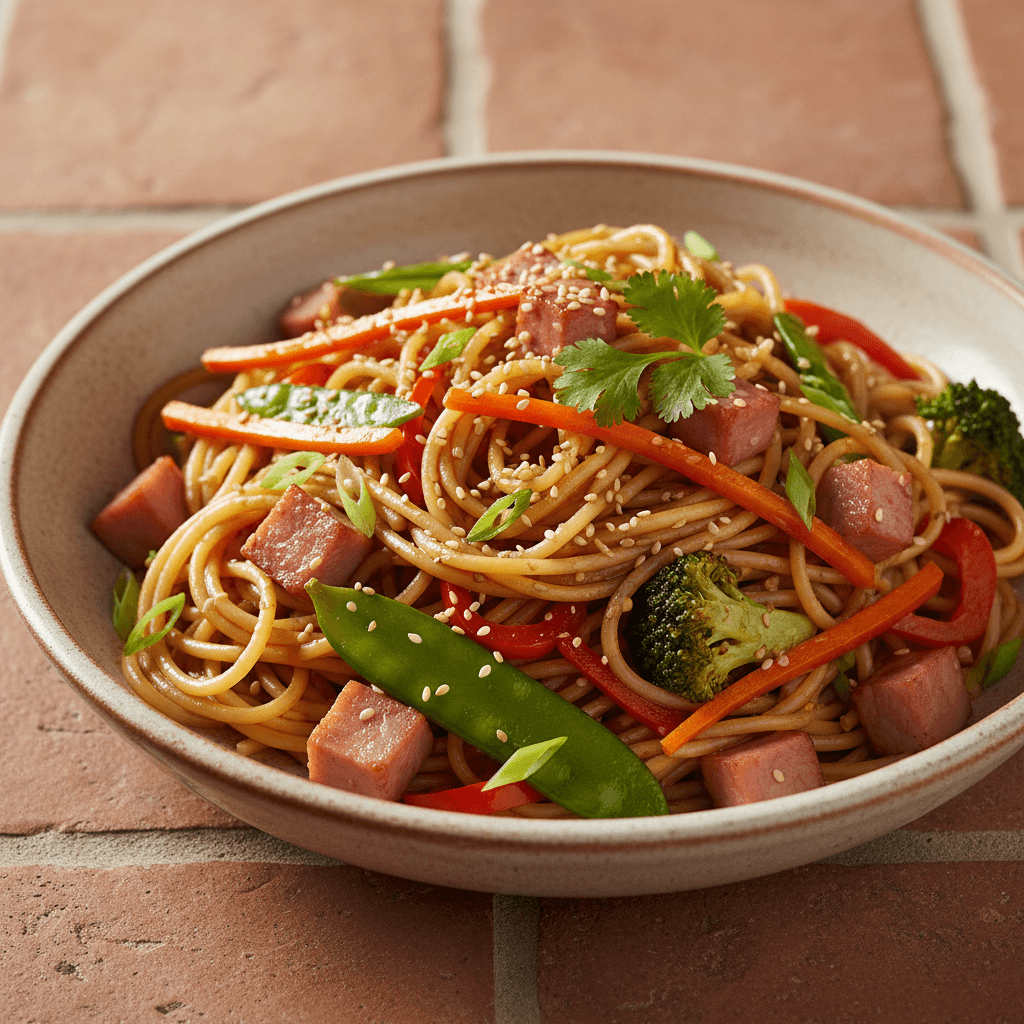 Sauté de Pâtes Asiatique Jambon Légumes