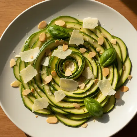 Carpaccio courgette & parmesan basilic amandes