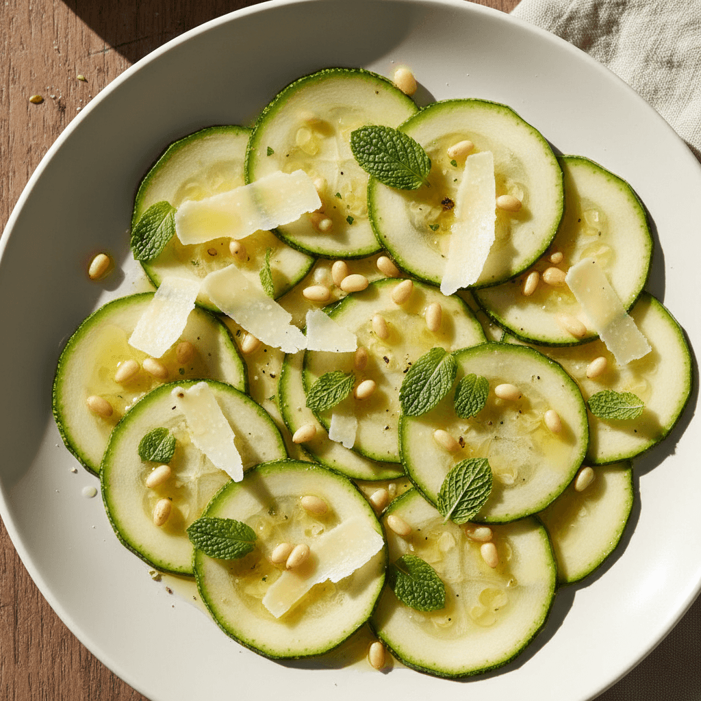 Carpaccio courgette & parmesan à la menthe