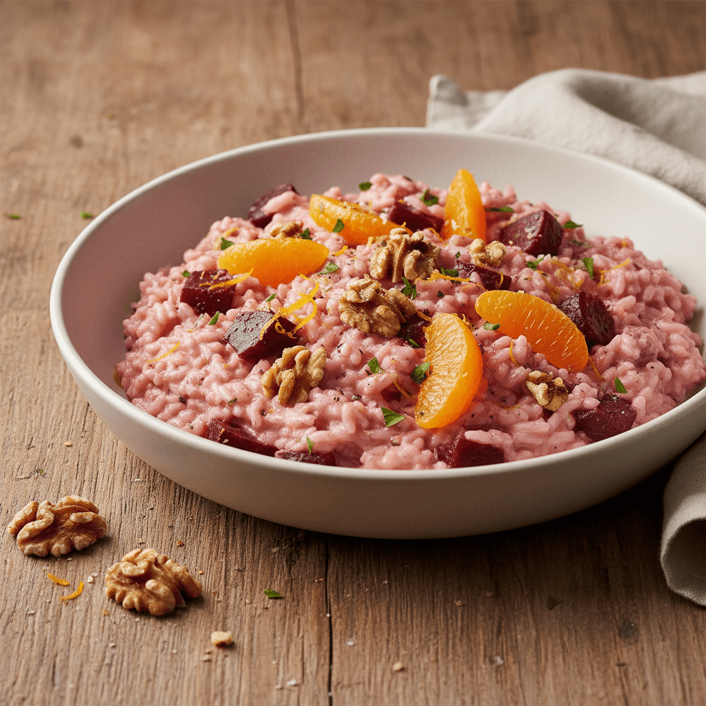 Italian Risotto with Clementines, Walnuts, and Beets