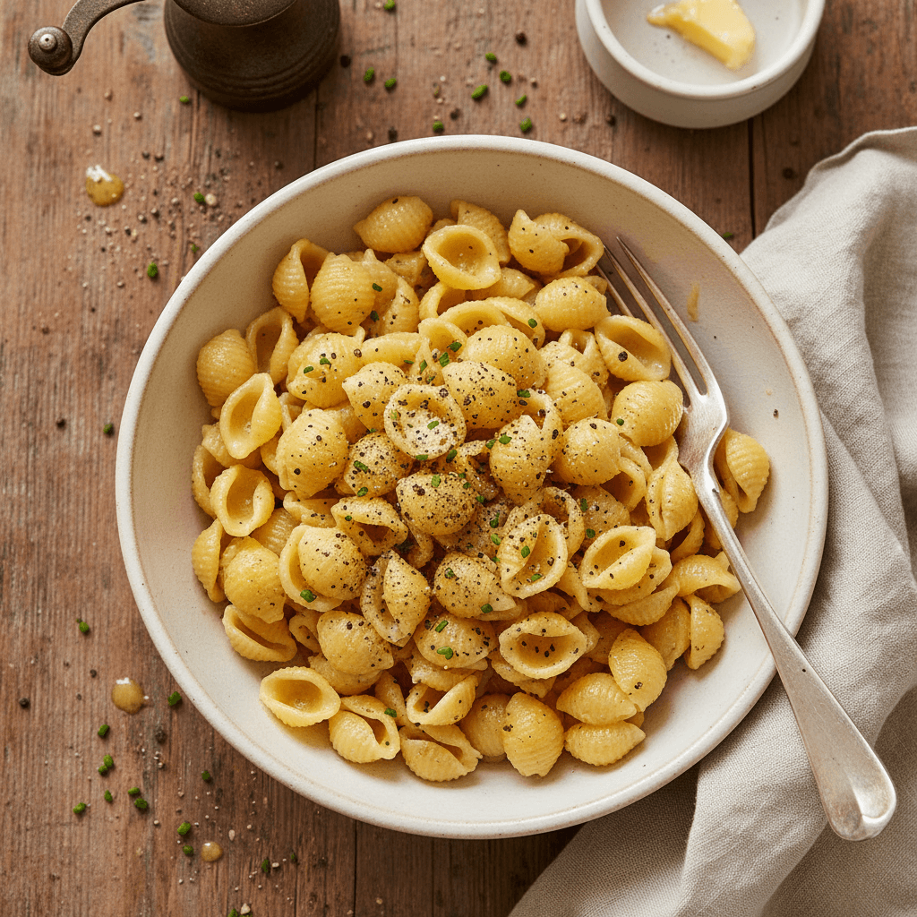 Muschelnudeln mit Butter und Pfeffer