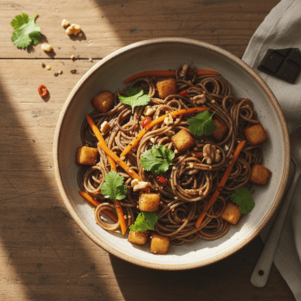 Pad Thaï Revisité aux Pâtes et Chocolat Noir