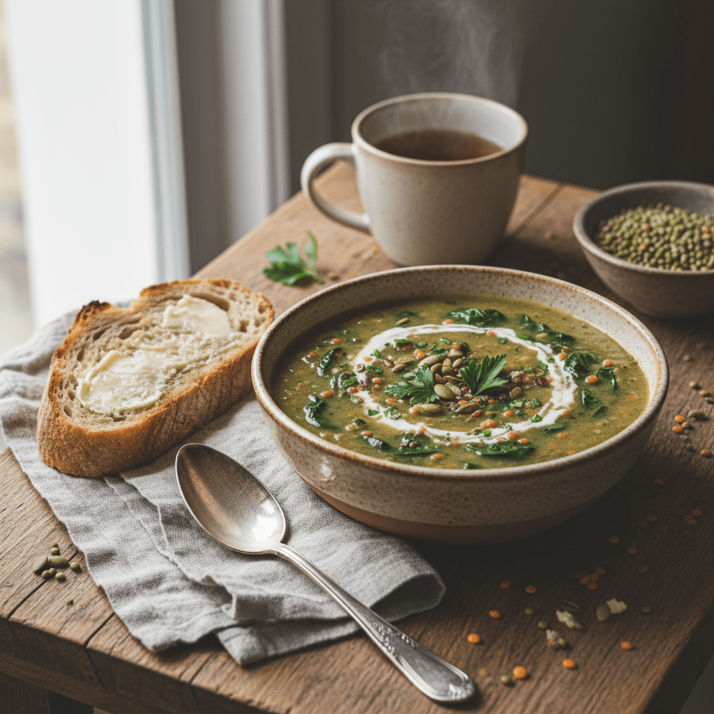 Linsen- und Spinat-Velouté