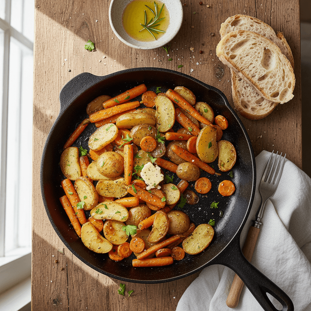 Poêlée de pommes de terre et carottes au beurre