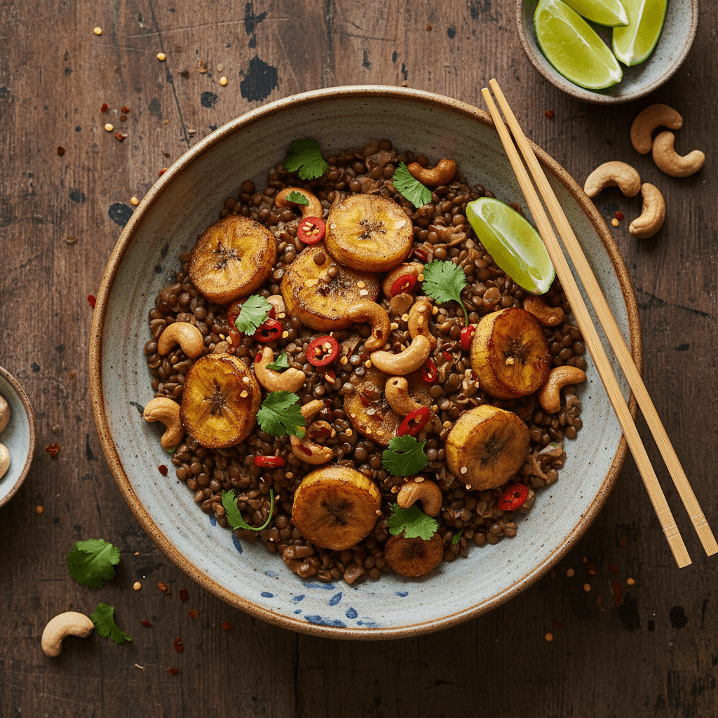 Pad Thai aux Lentilles, Banane Plantain et Noix de Cajou