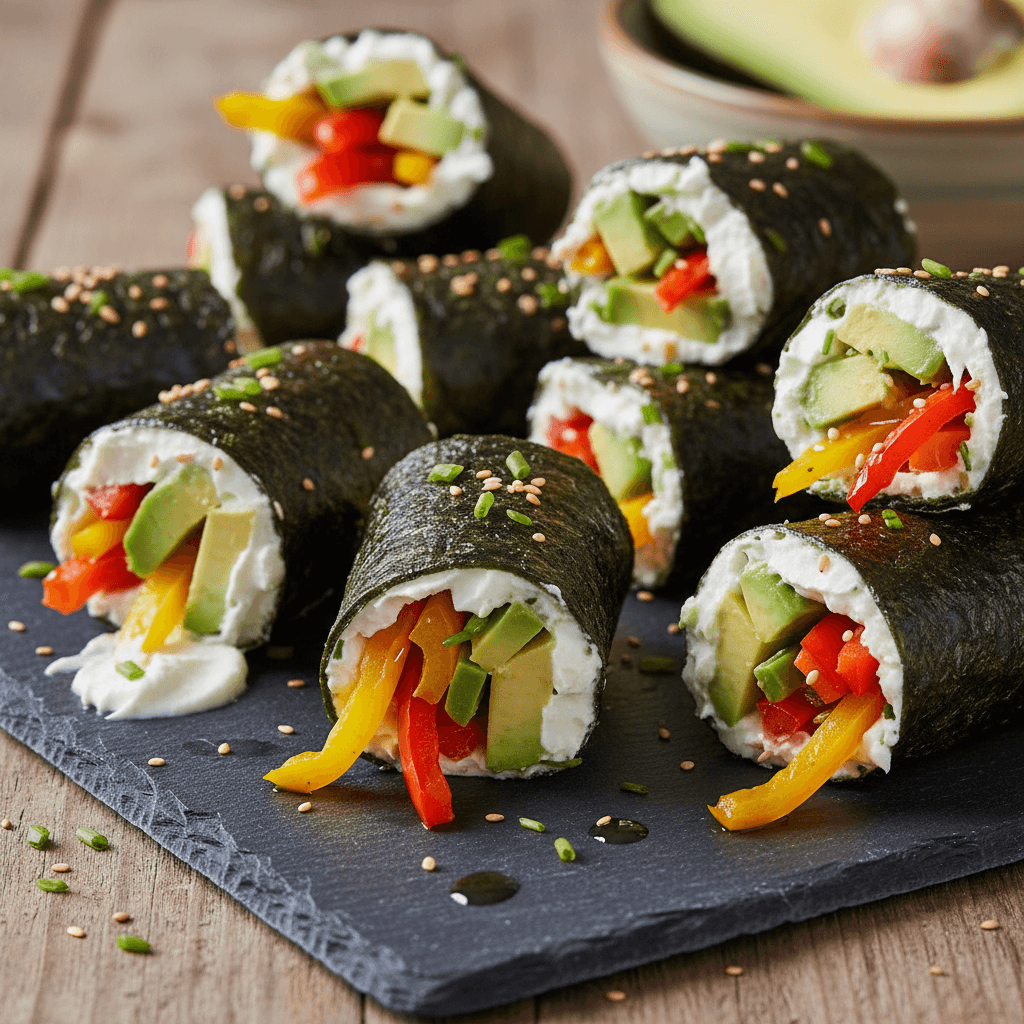 Nori wrap au fromage frais, avocat et poivrons