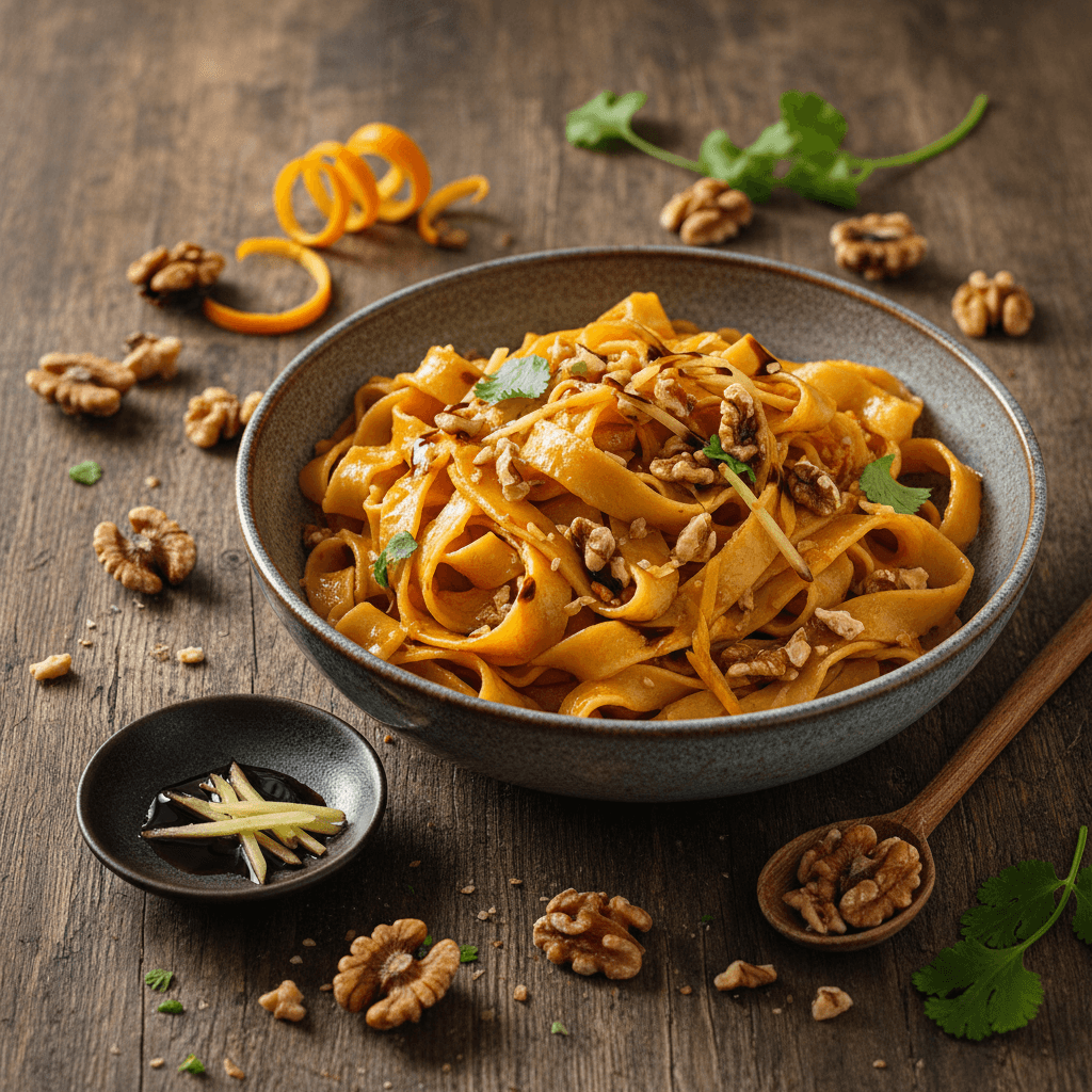 Asiatische Nudeln mit Nüssen und Orange