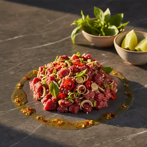Tartare de boeuf thai au basilic, piment et citronnelle