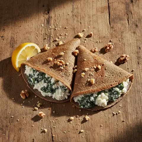 Crêpe sarrasin & ricotta épinards noix citron