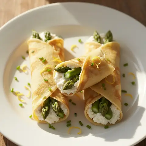Crêpes salées ricotta & asperges au zeste