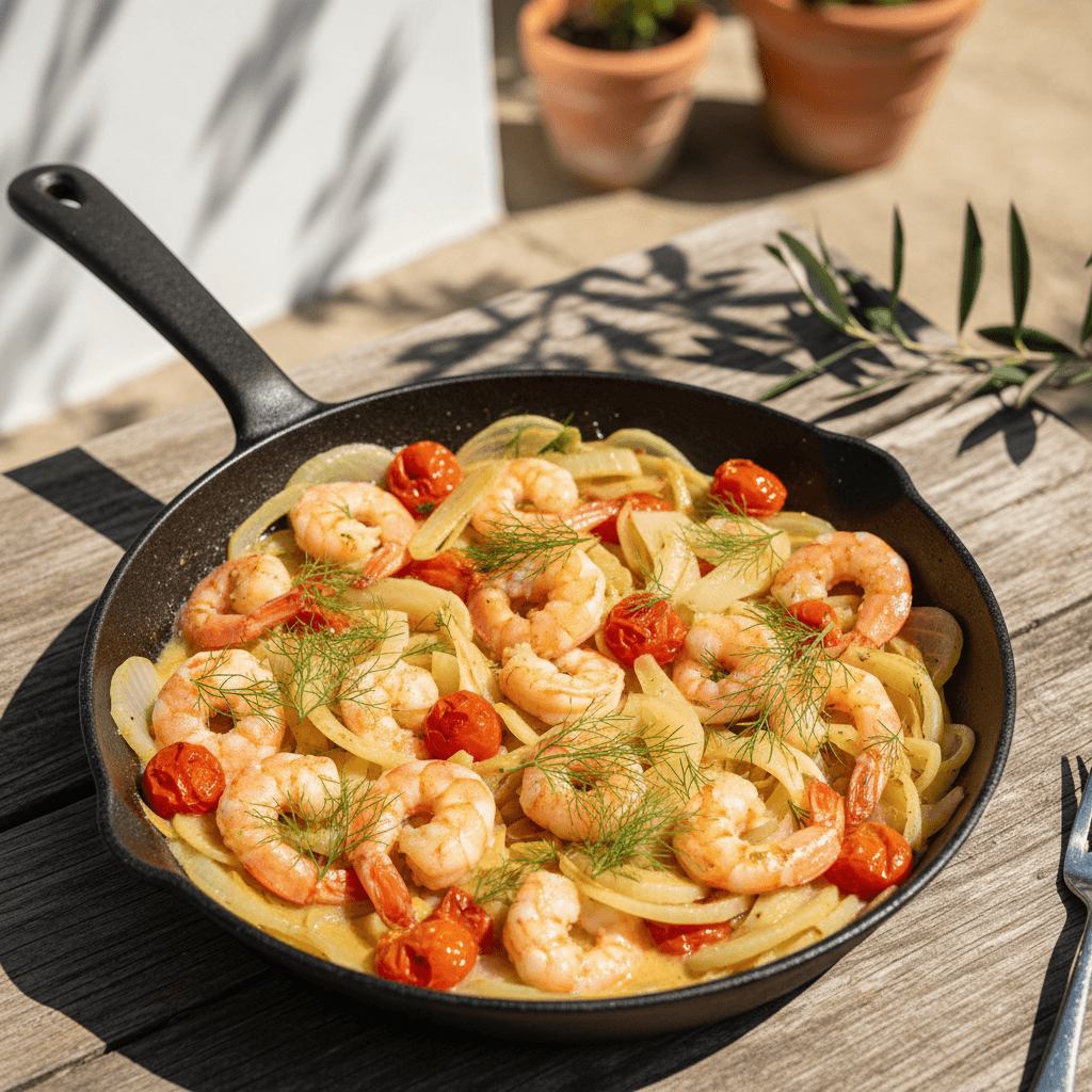 Crevettes & fenouil tomate au pastis