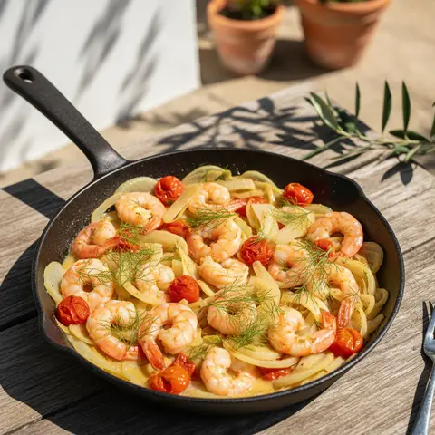 Crevettes & fenouil tomate au pastis