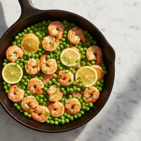 Crevettes poêlées petit pois & citron