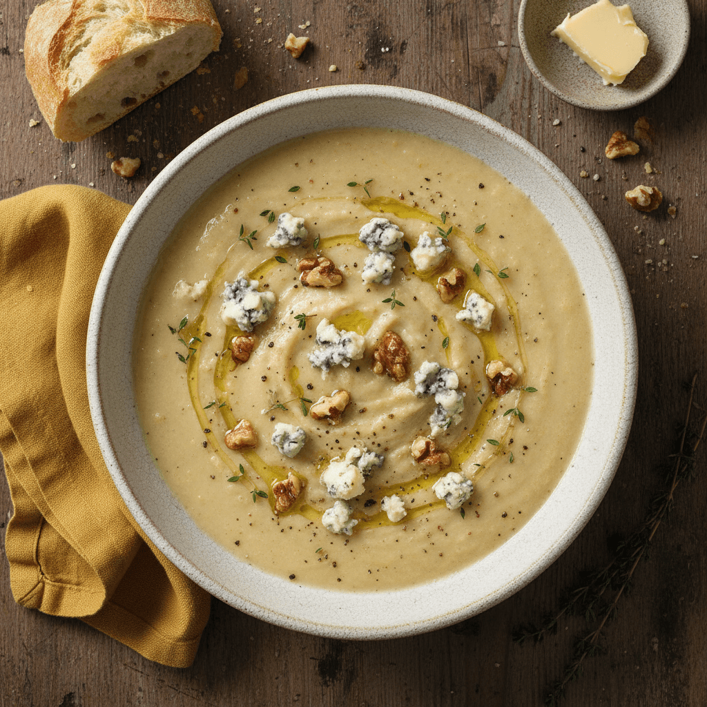 Velouté de chou-fleur au bleu et noix